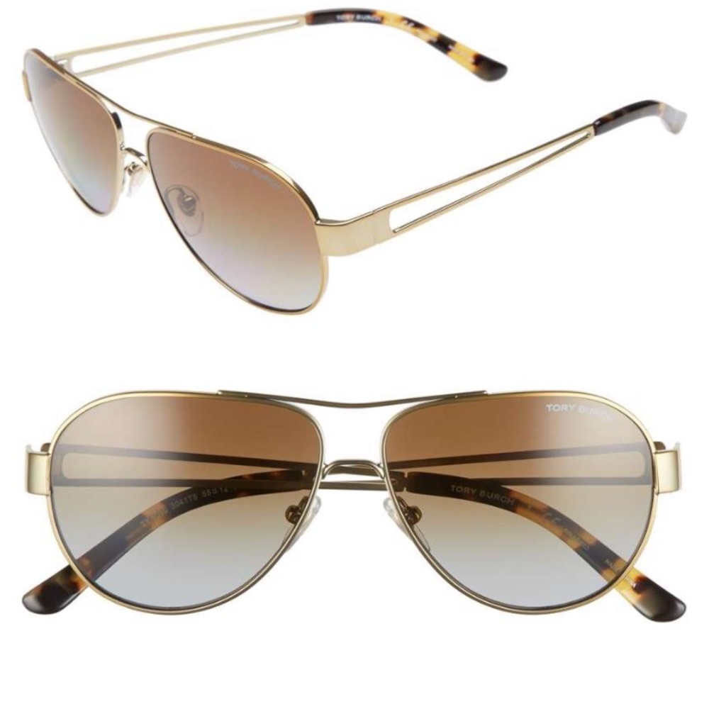 Tory Burch 55mm Polarized Aviator Sunglasses - Picture 2 of 8